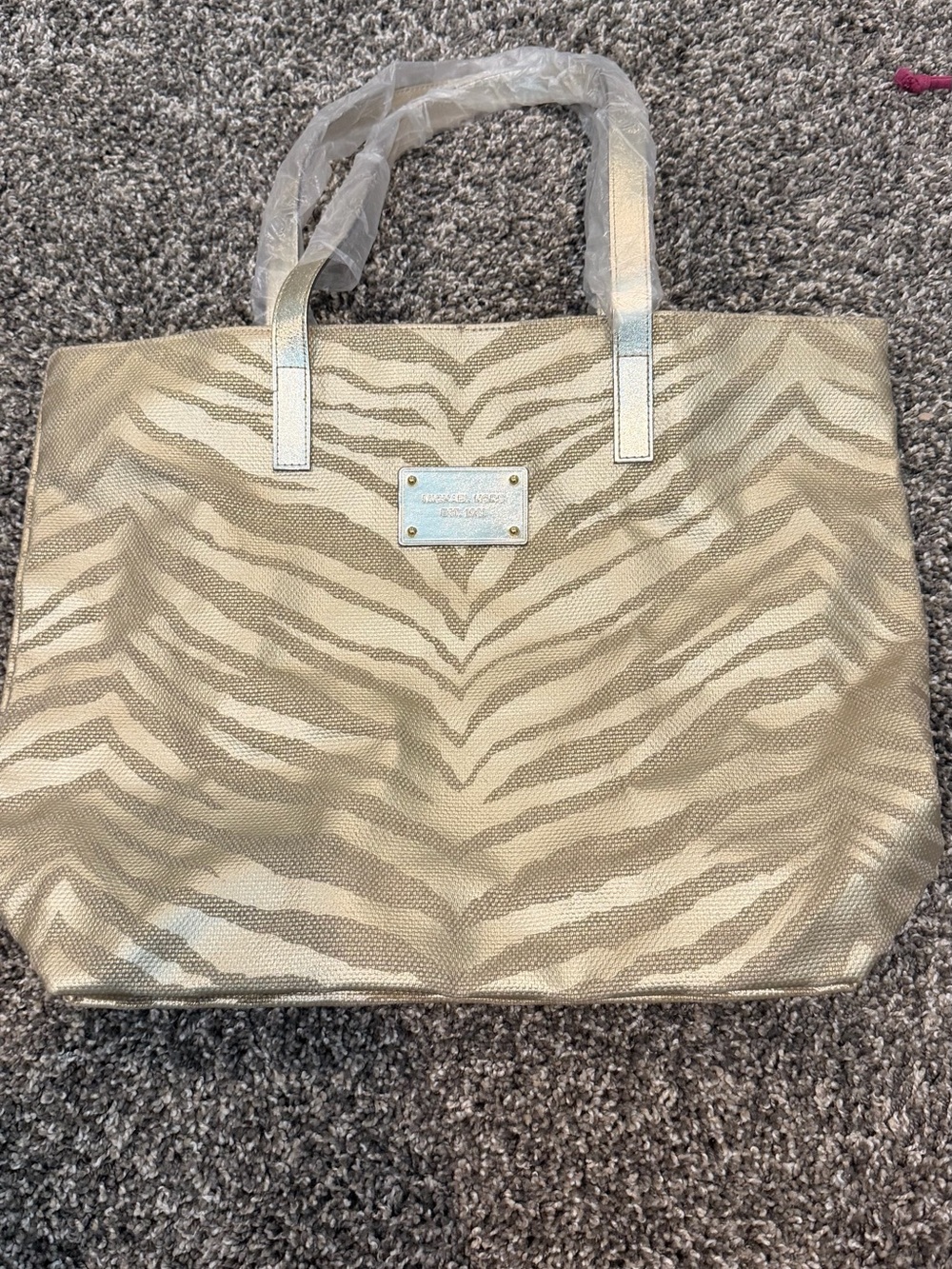 Michael Kors Metallic Zebra Tote in Gold and Cream